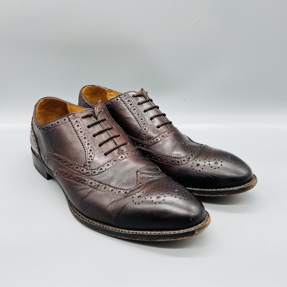 Beckett Simonon Shoes Mens 9.5 Brown Leather Wingtip Oxford Dress Brogue Classic